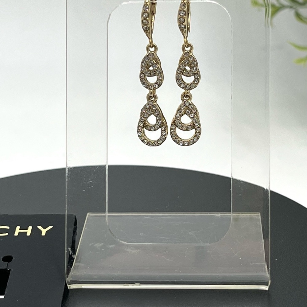 Givenchy Womens Gold Tone Crystal Dangle Drop Pear Shape Earrings‎ New